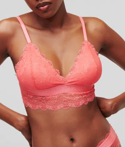 Karl Lagerfeld Padded Longline Lace Bra In Pink