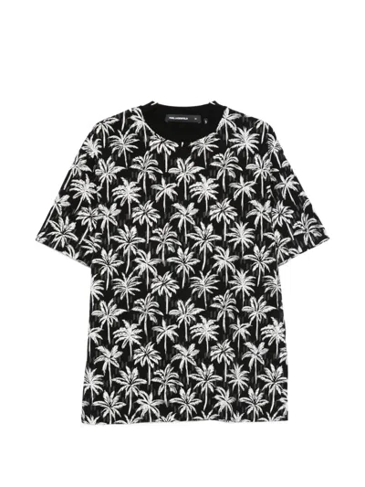 Karl Lagerfeld Palm-print T-shirt In Black