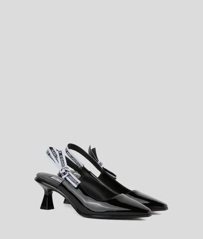 Karl Lagerfeld Panache Ribbon Heeled Slingbacks In Black