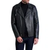 Karl Lagerfeld Leather Asymmetric Full Zip Moto Jacket In Black