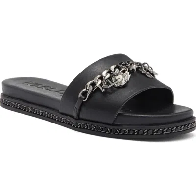 Karl Lagerfeld Paris Basia Charm Chain Slide Sandal In Black/gunmetal