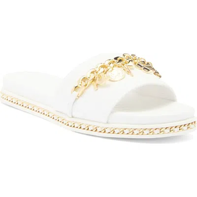 Karl Lagerfeld Paris Basia Charm Chain Slide Sandal In White/gold