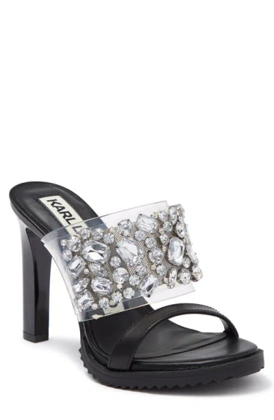Karl Lagerfeld Bedika Crystal Embellished Clear Strap Sandal In Black