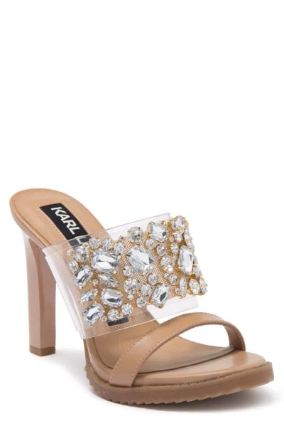 Karl Lagerfeld Bedika Crystal Embellished Clear Strap Sandal In Latte
