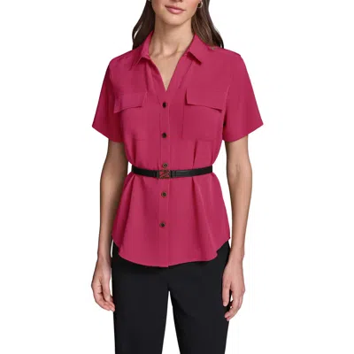 Karl Lagerfeld Paris Belted Button-up Shirt In Pink