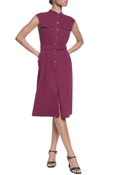 Karl Lagerfeld Paris Belted Crepe Shirtdress In Red