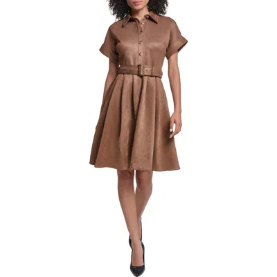 Karl Lagerfeld Paris Belted Faux Suede Shirtdress In Brown