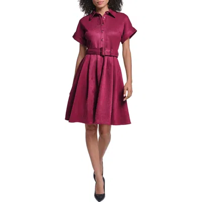 Karl Lagerfeld Belted Faux Suede Pleated Skirt Shirt Dress In Purple
