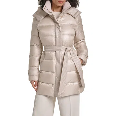 Karl Lagerfeld Paris Belted Hybrid Puffer Coat In Neutral