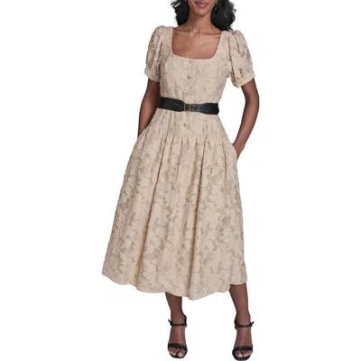 Karl Lagerfeld Paris Belted Lace Midi Dress In Neutral