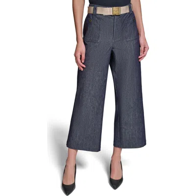 Karl Lagerfeld Womens Pinstripe Mid Rise Belted Crop Pants In Multi