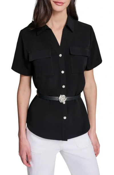 Karl Lagerfeld Paris Belted Shirt In Black