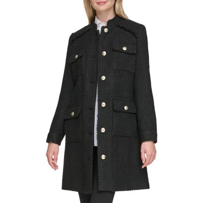 Karl Lagerfeld Paris Belted Wool Blend Coat In Black