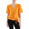Karl Lagerfeld Paris Blouse Top Womensorange Crossover Puff Sleeve Fts1151 In Multi
