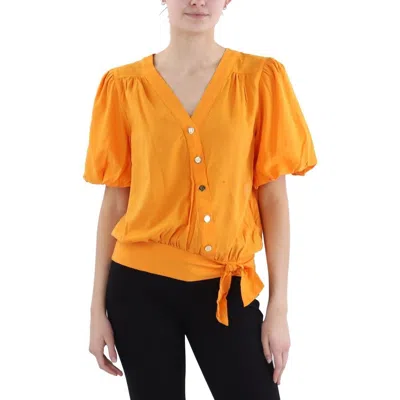 Karl Lagerfeld Paris Blouse Top Womensorange Crossover Puff Sleeve Fts1151 In Multi
