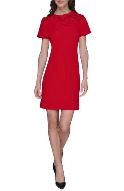 Karl Lagerfeld Paris Bow Accent Scuba Crepe Sheath Dress In Red