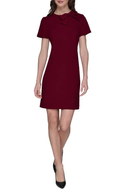 Karl Lagerfeld Paris Bow Accent Scuba Crepe Sheath Dress In Burgundy