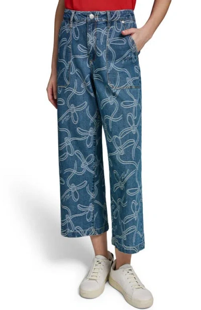 Karl Lagerfeld Paris Bow Crop Wide Leg Jeans In Blue