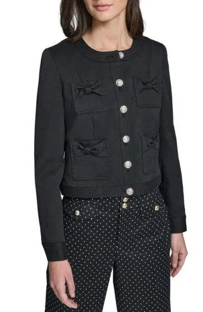 Karl Lagerfeld Paris Bow Four Pocket Jacket In Blue