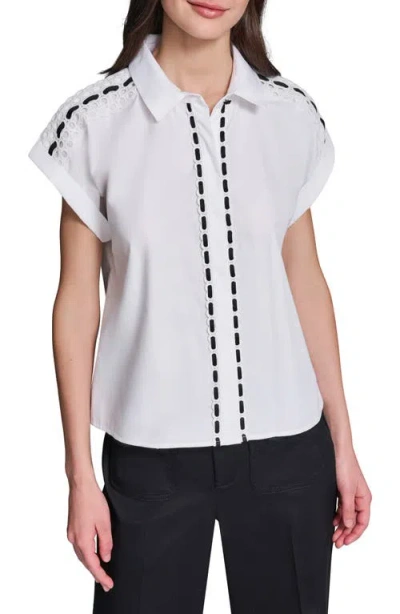 Karl Lagerfeld Paris Button-up Eyelet Top In Multi