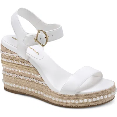 Karl Lagerfeld Paris Calzona Embellished Espadrille Wedge Sandal In White