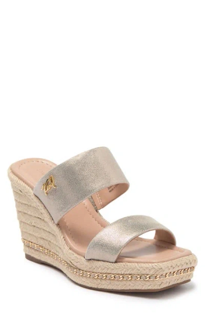 Karl Lagerfeld Cambia Chain Espadrille Platform Wedge Mule In Champagne