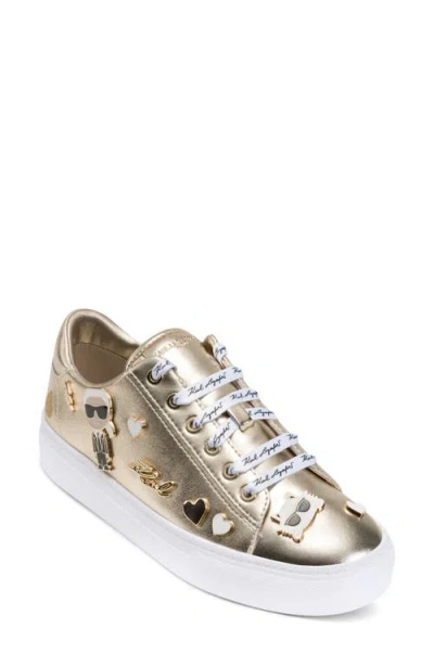 Karl Lagerfeld Paris Cate Pin Logo Low Top Sneaker In Gold