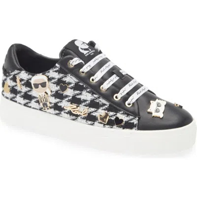 Karl Lagerfeld Paris Cate Pins Tweed Sneaker In Black/white