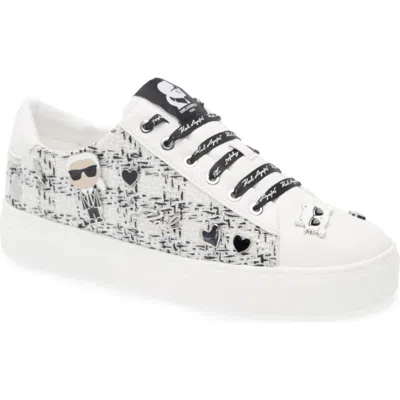 Karl Lagerfeld Paris Cate Pins Tweed Sneaker In White/black