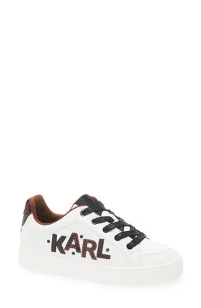 Karl Lagerfeld Paris Cedar Logo Sneaker In Bright White/cognac
