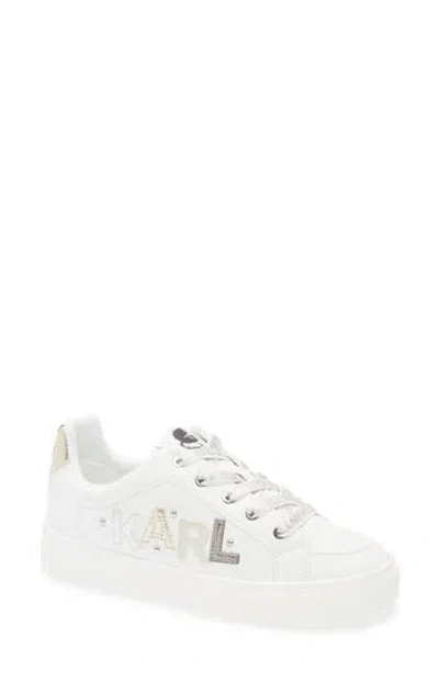 Karl Lagerfeld Paris Cedar Low Top Sneaker In White/gold