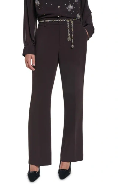 Karl Lagerfeld Paris Chain Belt Straight Leg Career Pants In Brown