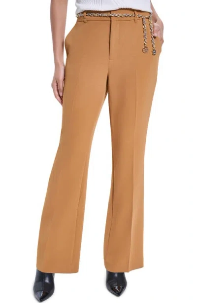 Karl Lagerfeld Paris Chain Belt Straight Leg Career Pants In Brown