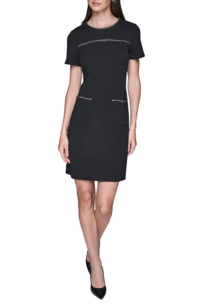 Karl Lagerfeld Paris Chain Embellished Scuba Crepe Sheath Dress In Black