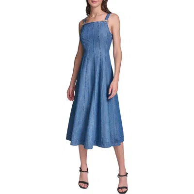 Karl Lagerfeld Paris Chambray Fit & Flare Midi Dress In Blue