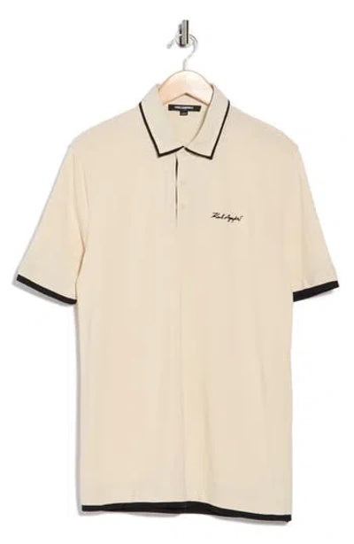 Karl Lagerfeld Paris Chest Logo Stretch Cotton Polo In Neutral