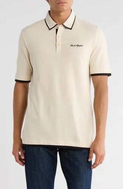 Karl Lagerfeld Paris Chest Logo Stretch Cotton Polo In White