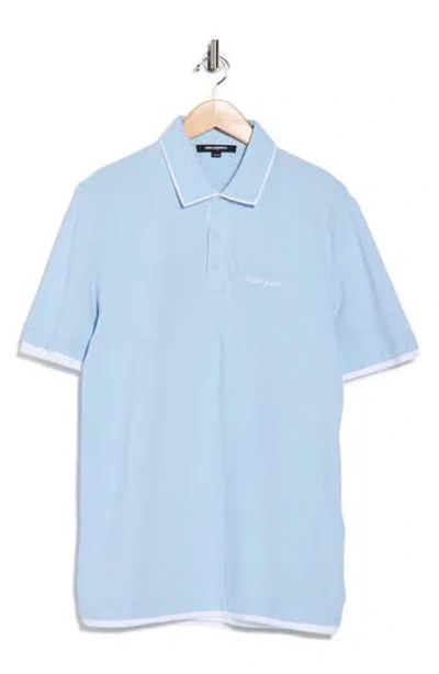 Karl Lagerfeld Paris Chest Logo Stretch Cotton Polo In Blue
