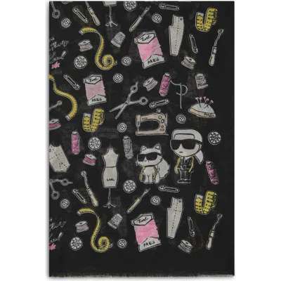 Karl Lagerfeld Paris Choupette's Atelier Logo Scarf In Black