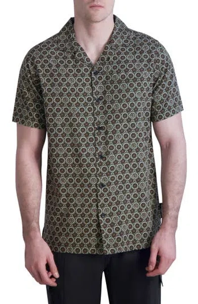 Karl Lagerfeld Paris Circle Paisley Short Sleeve Button-up Shirt In Brown