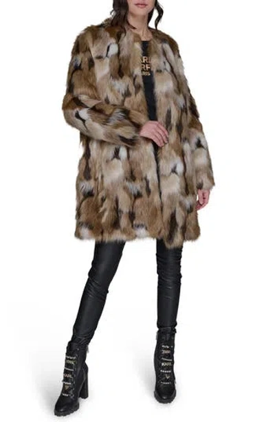 Karl Lagerfeld Paris Collarless Faux Fur Jacket In Multi