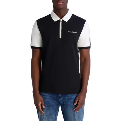 KARL LAGERFELD KARL LAGERFELD PARIS COLORBLOCK STRETCH COTTON ZIP POLO