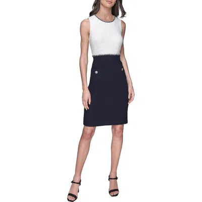 Karl Lagerfeld Paris Colorblock Tweed Dress In Soft White Marine