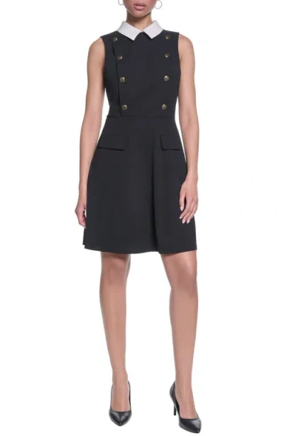 Karl Lagerfeld Paris Contrast Collar Scuba Crepe A-line Dress In Multi