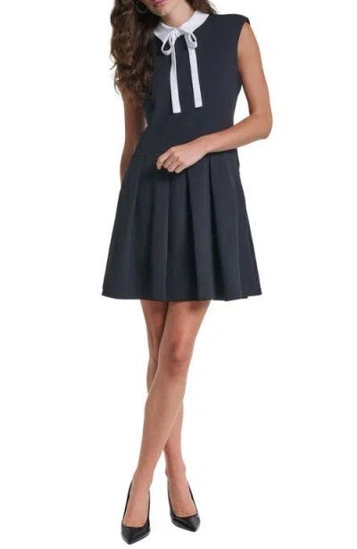 Karl Lagerfeld Paris Contrast Detail Scuba Crepe A-line Minidress In Blue