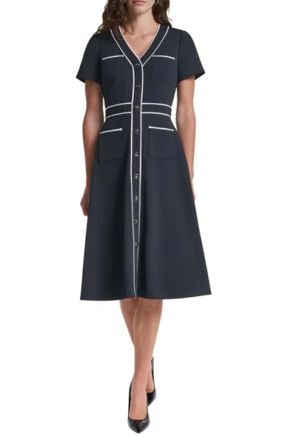 Karl Lagerfeld Paris Contrast Scuba Crepe Midi Dress In Black