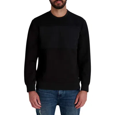 Karl Lagerfeld Paris Crewneck Nylon Pocket Sweatshirt In Black