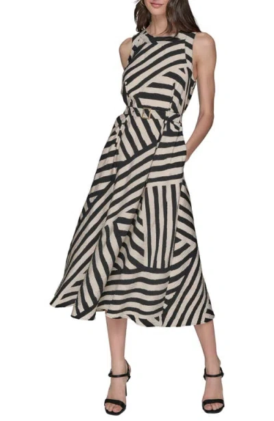 Karl Lagerfeld Paris Crinkle Stripe Midi Dress In Black
