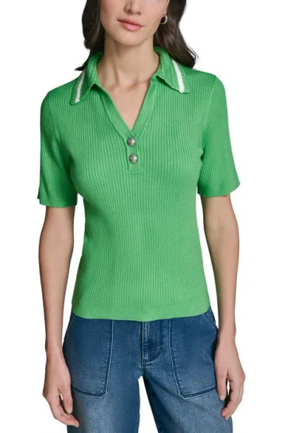 Karl Lagerfeld Paris Crochet Collar Rib Polo Sweater In Green