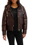 Karl Lagerfeld Paris Crop Puffer Bomber Jacket In Brown
